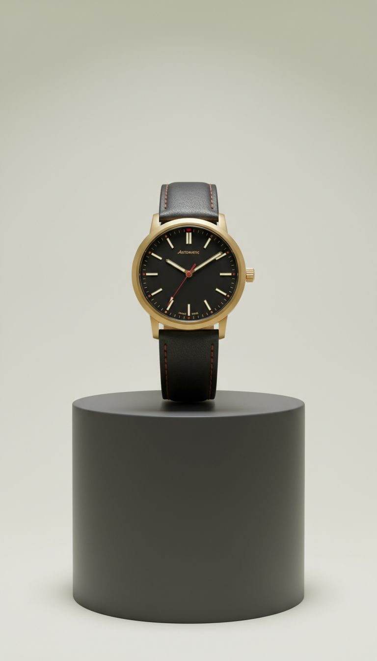 Matte Black Leather Strap Automatic Watch